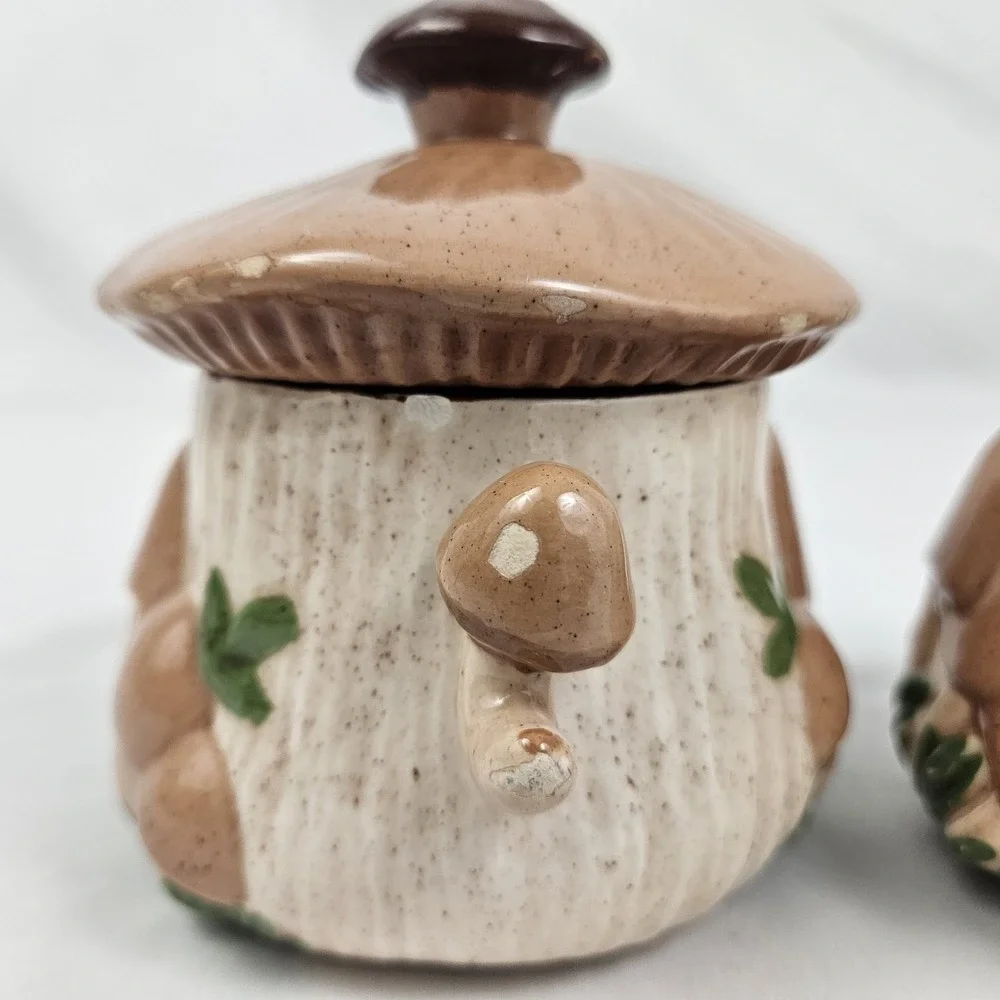 Arnel's Sugar & Creamer Set 3D Mushroom Ceramic 1970's Vintage MCM Kitschy Retro